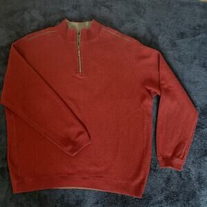Tommy Bahama Reversible Quarter Zip Pullover Burgundy Gray Marlin Sweater XL/XXL